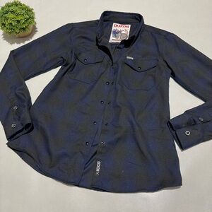 DIXXON Midnight Black Blue Buffalo Check Plaid Snap Button Flannel Shirt Medium